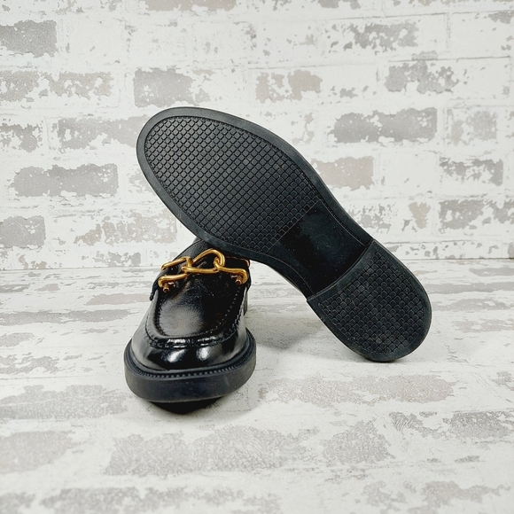 New Steve Madden Karmine Gleaming Black Leather Goldtone Hardware Loafer F303 - Picture 7 of 10